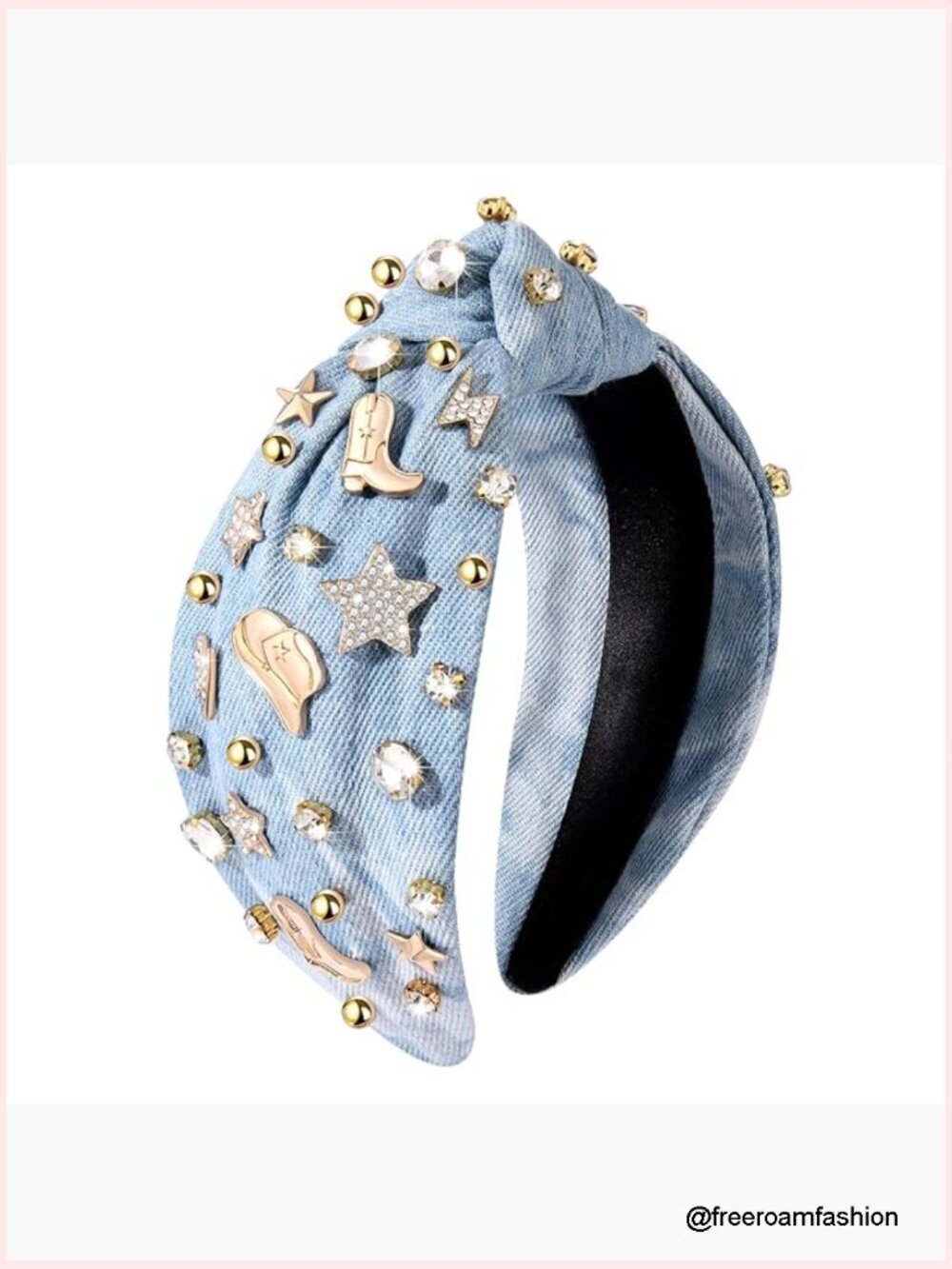 Western Cowgirl Knot Headband Crystal Boot Hat Stars Charms Knotted Hairband